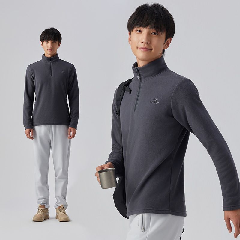 探拓加绒抓绒衣冬季保暖户外登山徒步运动内搭衣摇粒绒打底衫立领