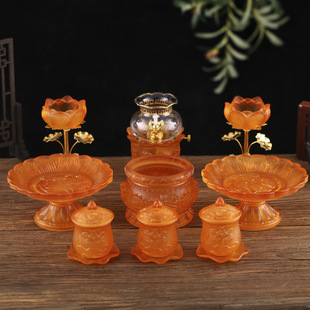 香炉家用供奉三件套莲花供杯琉璃观音供佛前圣水杯佛杯佛具佛堂套
