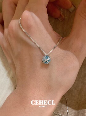 星光结气质单钻项链女海蓝毛衣链