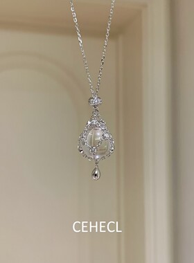 净体白水晶网兜颈链女气质毛衣链