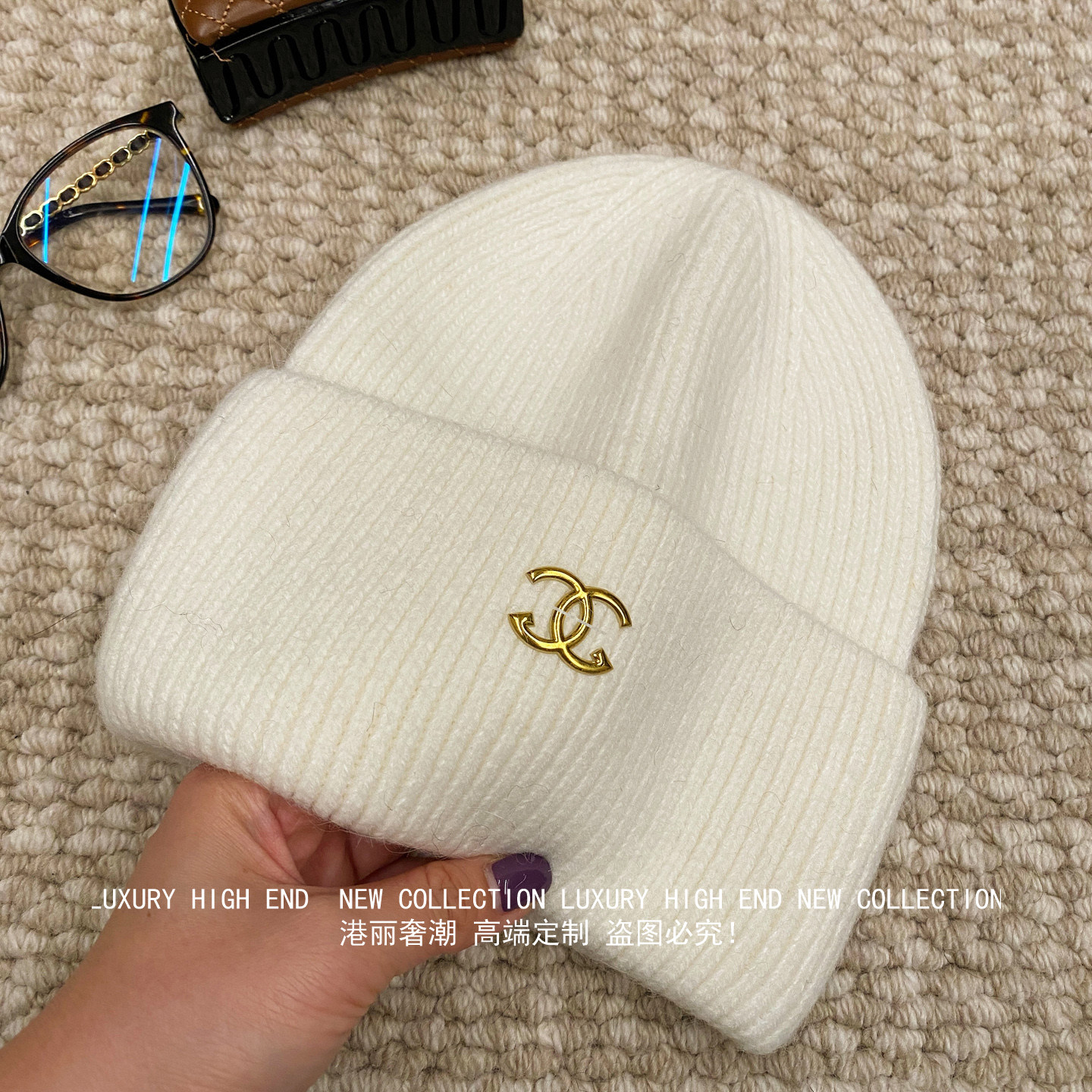 小香风兔毛针织帽女冬季新款欧洲站护耳毛线帽保暖加厚冷帽显脸小,服饰配件/皮带/帽子/围巾,帽子,淘宝优惠券,粉丝福利购,淘宝优惠卷