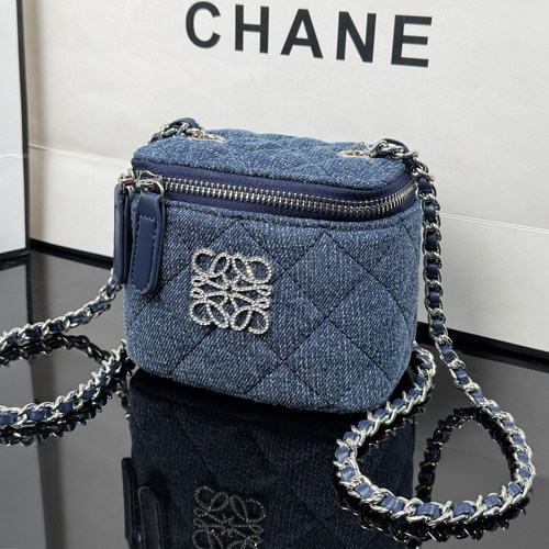 罗家水钻盒子包女牛仔菱格小方包