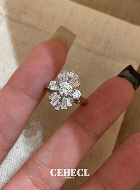 高级感银色烟花闪钻锆石戒指尾戒
