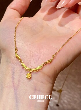 新中式金色花边波浪玫瑰花项链女
