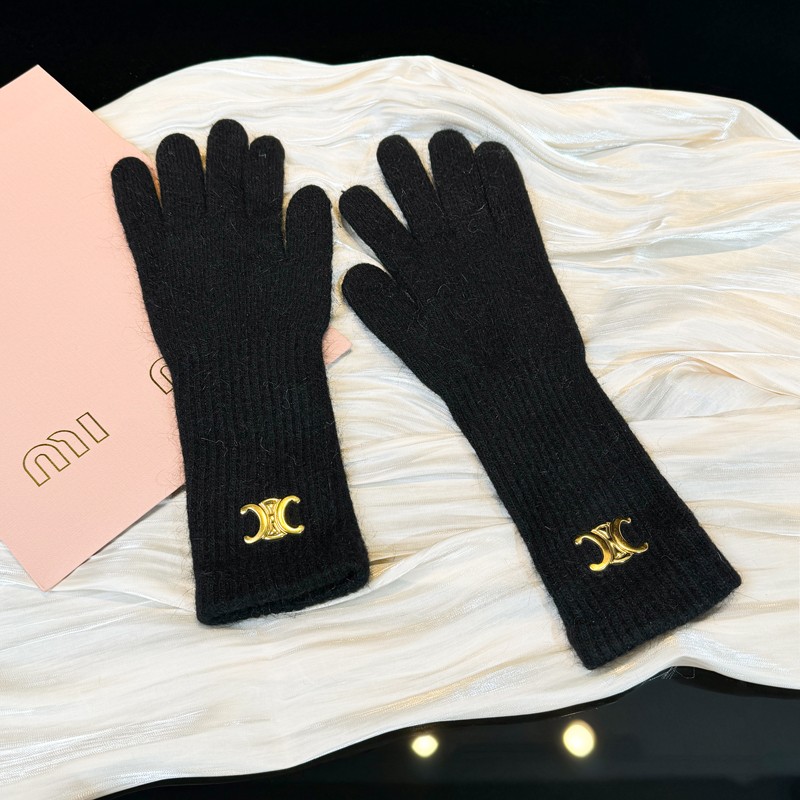 清仓！高级感金标兔毛加长款针织手套女冬季韩版保暖毛绒分指手套