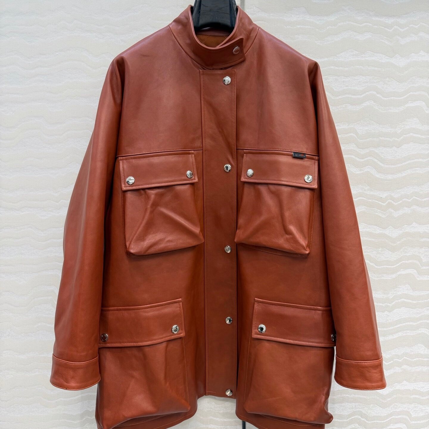 男女同款廓形进口新西兰油蜡小羊皮机车夹克H版型长款皮衣外套女