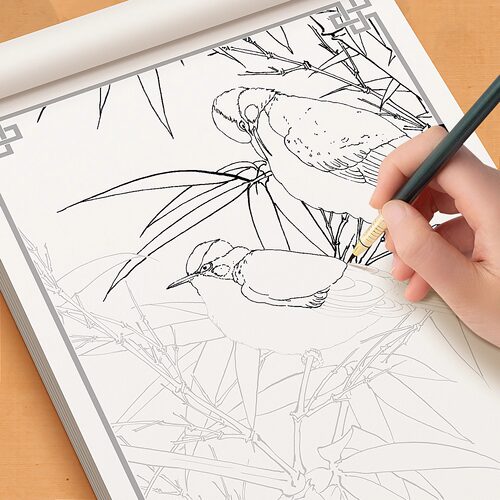 中国画白描临摹画册儿童入门描摹本初学者套装工笔素描临摹手绘零