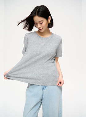 MIIWII末未25春浅灰色简约高弹针织上衣T251144