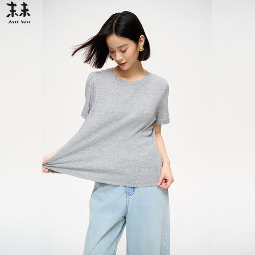 MIIWII末未25春浅灰色简约高弹针织上衣T251144
