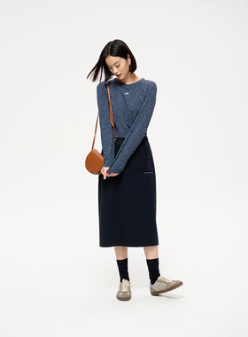 MIIWII末未25春蓝色杂花针织长袖上衣T251133