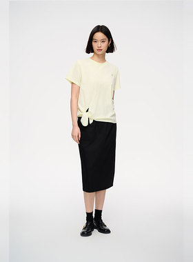 MIIWII末未25夏浅绿色设计感侧绑带针织短袖上衣女T252317