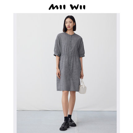 末未MIIWII24夏全棉黑白小细格连衣裙L242401女士
