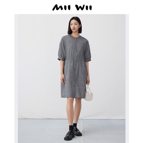 末未全棉黑白格连衣裙