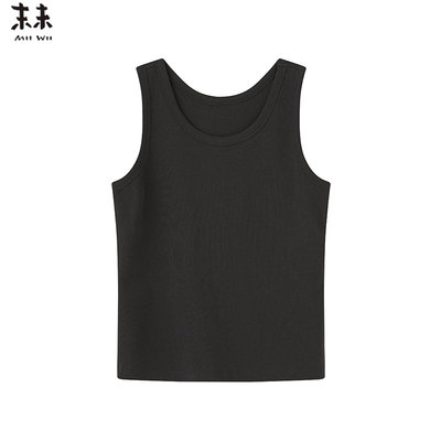 MIIWII末未25夏深灰色无袖高弹针织背心圆领简约内搭女T252212