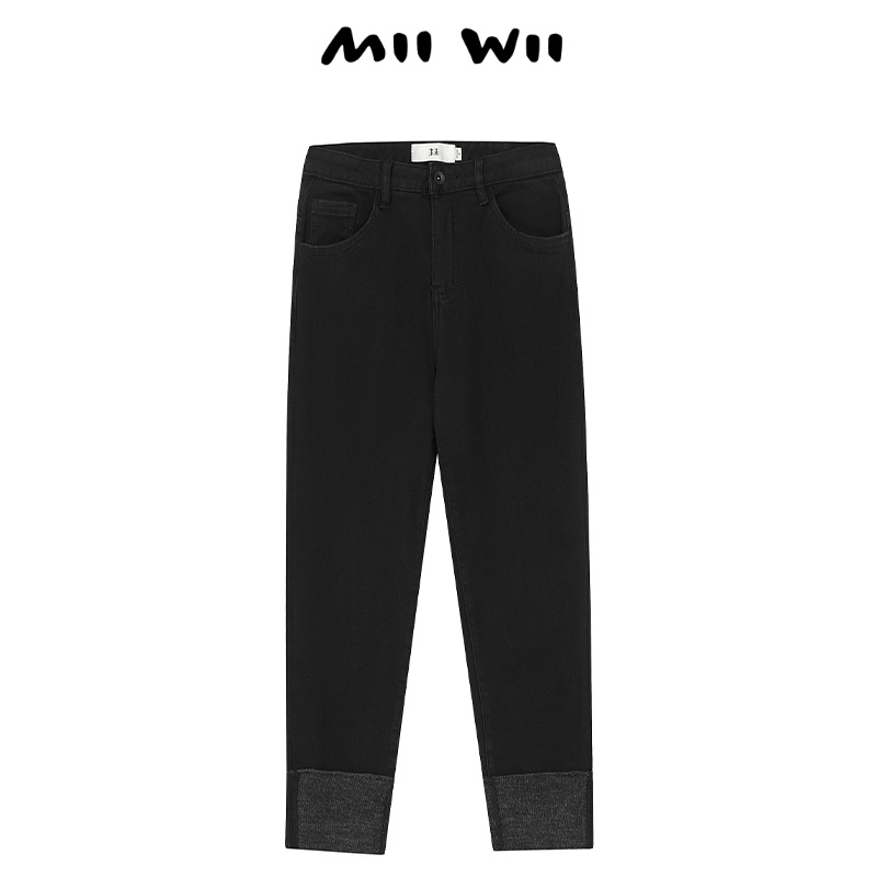 MIIWII/末·未黑色高弹牛仔长裤