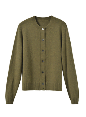 MIIWII末未24冬全绵羊毛芥绿色针织短开衫女士X244626