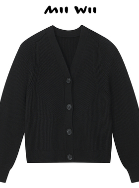 末未MIIWII24春黑色全羊毛肌理感厚开衫X241121女士
