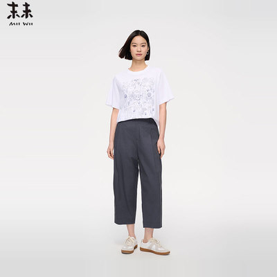 MIIWII末未25夏灰色全棉九分直筒裤棉质轻薄休闲裤女K252611