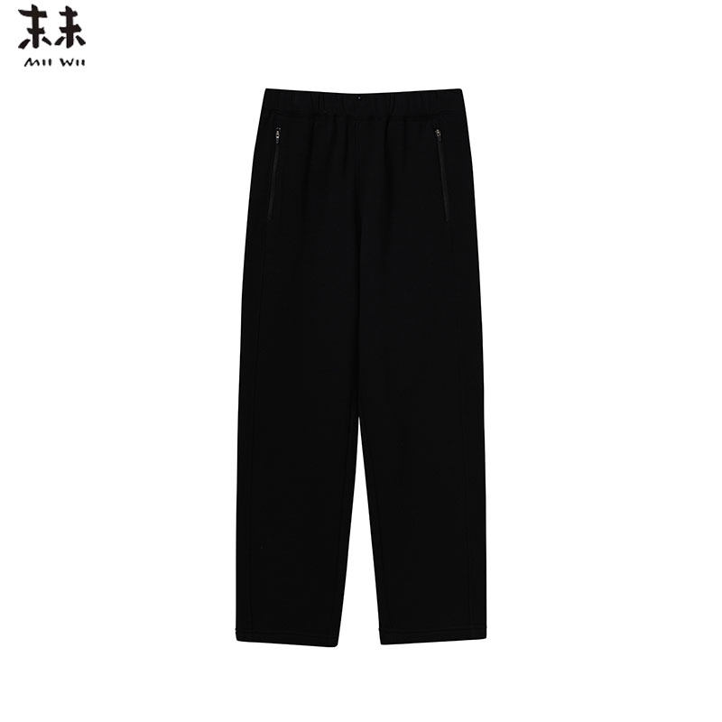 MIIWII末未25冬黑色全棉拉绒厚针织长裤垂感裤子女K254508