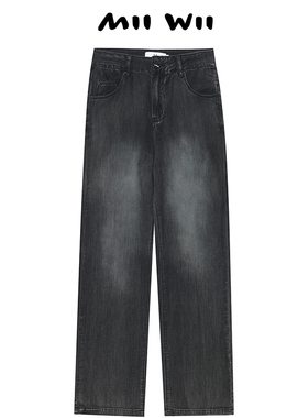 末未MIIWII24夏黑色薄牛仔直筒长裤K242522女士