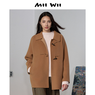 【断码】末未MIIWII23冬驼色全羊毛牛角扣中长大衣女D234256