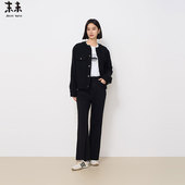 MIIWII末未24冬黑色圆领肌理感呢料短外套廓形小香外套女W244414