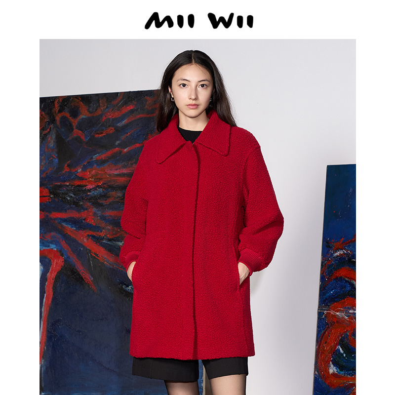 MIIWII/末·未红色羊羔绒大衣