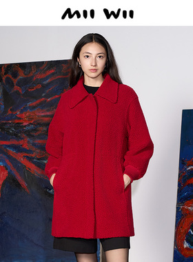 【断码清仓】末未MIIWII23冬红色羊毛羊羔绒大衣D234530女士