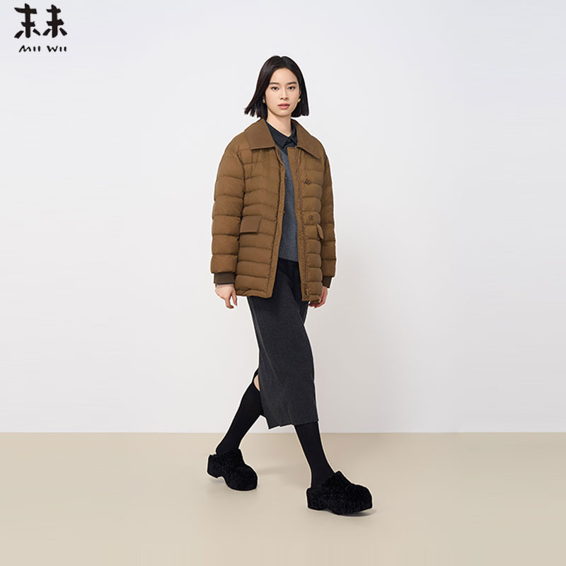 MIIWII末未24冬咖色短款休闲简约外套翻领衬衫羽绒女R244411
