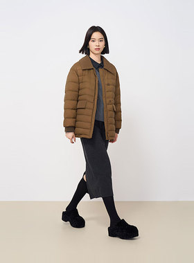 MIIWII末未24冬咖色短款休闲简约外套翻领衬衫羽绒女R244411