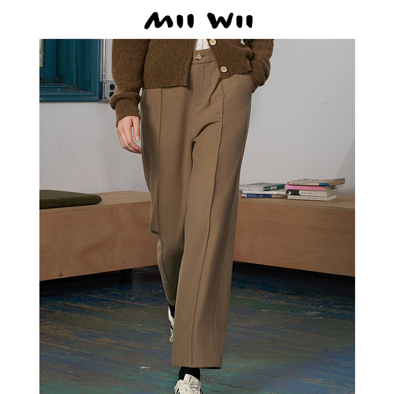 MIIWII/末·未驼色羊毛直筒长裤