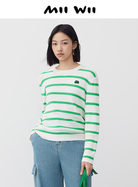 末未MIIWII24春绿白条提花套头衫X241130女士