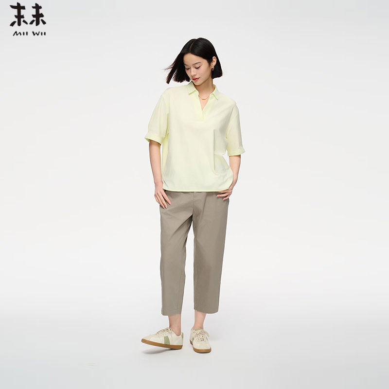 MIIWII末未25夏灰色全棉直筒裤棉质轻薄休闲裤女K252325