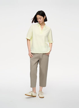 MIIWII末未25夏灰色全棉直筒裤棉质轻薄休闲裤女K252325