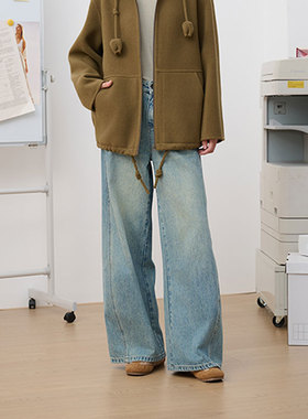 MIIWII末未25冬浅蓝色全棉牛仔宽腿裤水洗阔腿牛仔裤女K254217