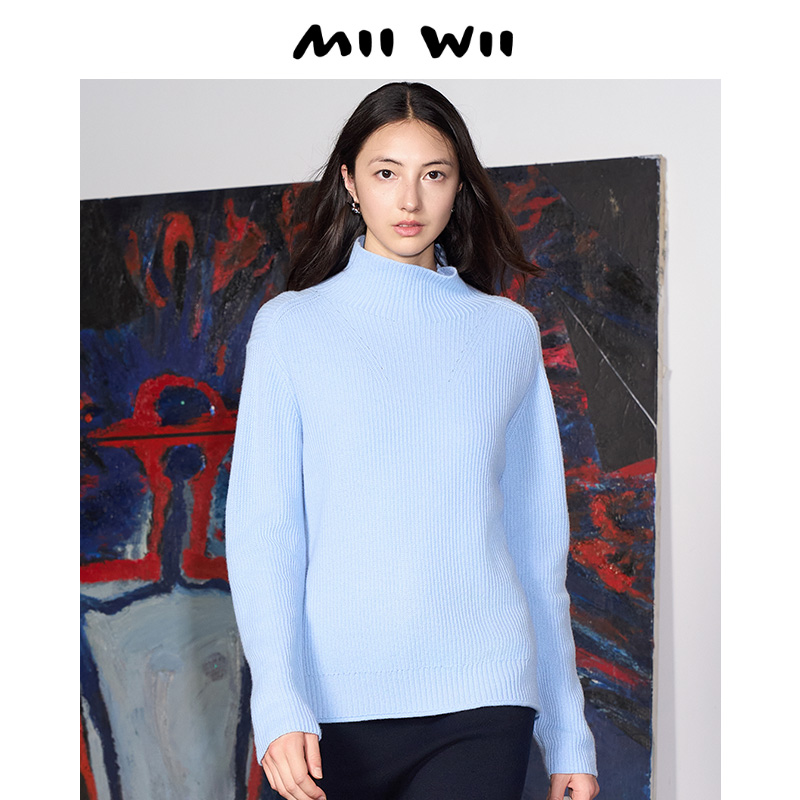 MIIWII/末·未浅蓝色羊毛针织