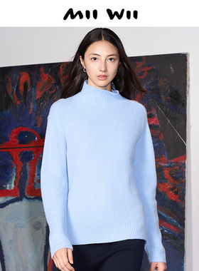 【断码清仓】末未MIIWII23冬浅蓝色羊毛针织套头衫上衣女X234325