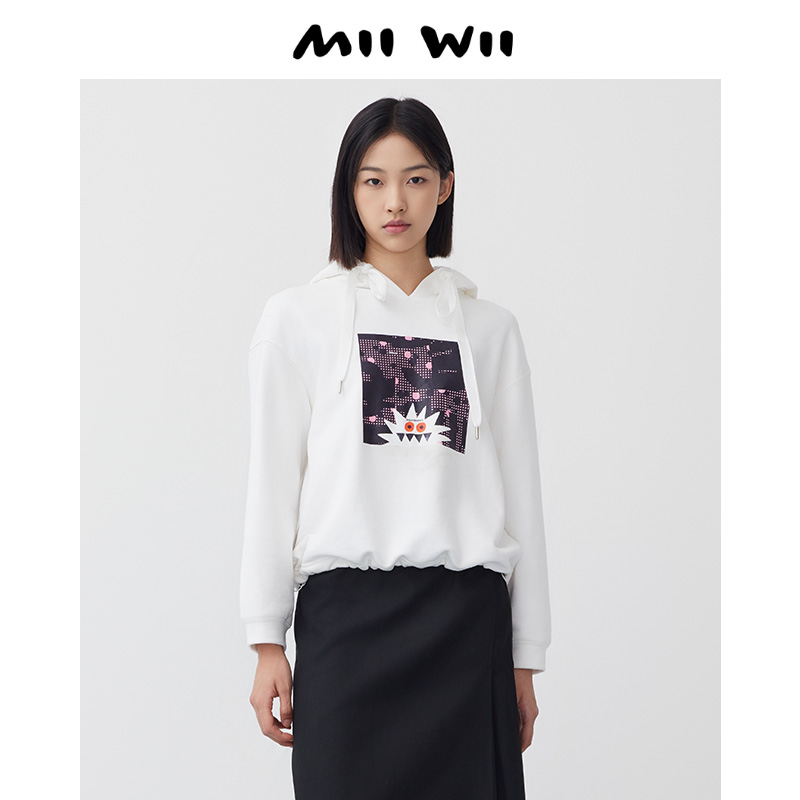 MIIWII/末·未白色印图连帽卫衣