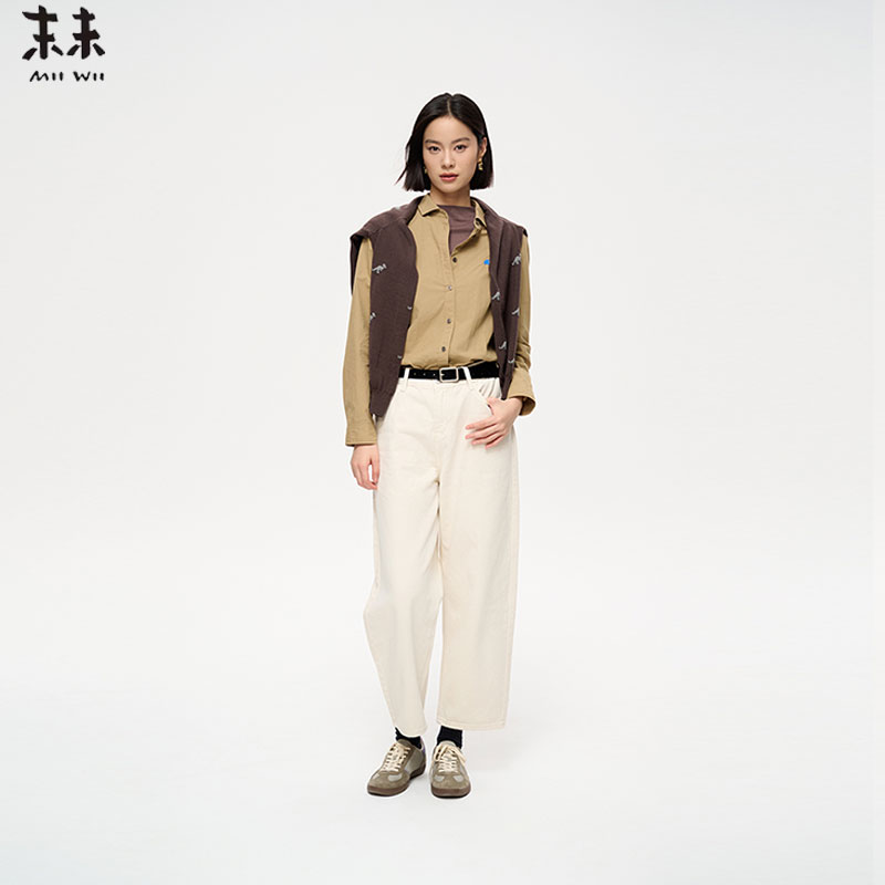 MIIWII末未25春卡其色全棉料衬衫通勤上衣C251105