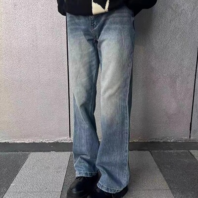 「POKERS」现货！波纹蓝牛！必入ripple水洗纹竹节微喇牛仔裤