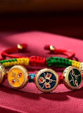 新款藏式手绳女手工编织渐变五路财神唐卡财神绿度母扎基拉姆手链