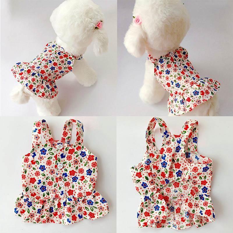 Summer Dog Clothes Cute Floral Sling Dress Thin Skirt Sunscr
