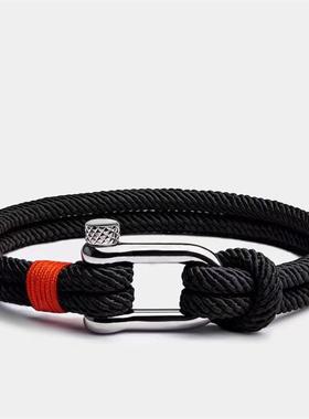 MKENDN Men Black Stainless Steel U shape Survival Bracelet O