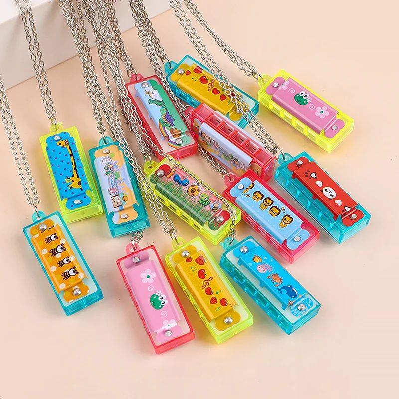 10/20Pcs Cartoon Mini Harmonica with Necklace Musical Toys