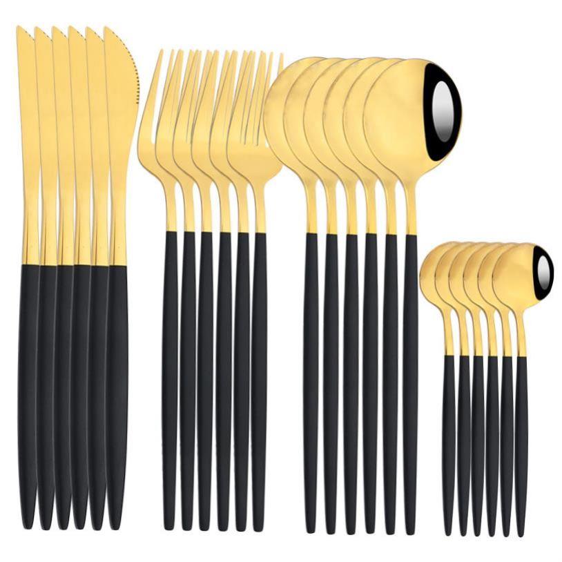 Dinnerware Black Gold Stainless Steel Cutlery Set Flatware D