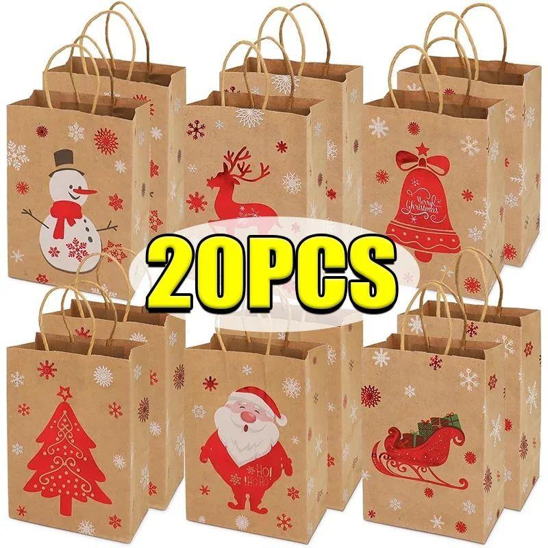 20/1PCS Christmas Kraft Paper Bags Santa Claus Snowman Candy