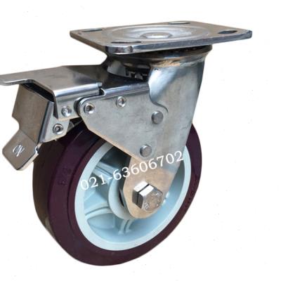 4x2超重型304不锈钢聚氨脂万向轮带刹车脚轮耐腐蚀工业手推车轮子