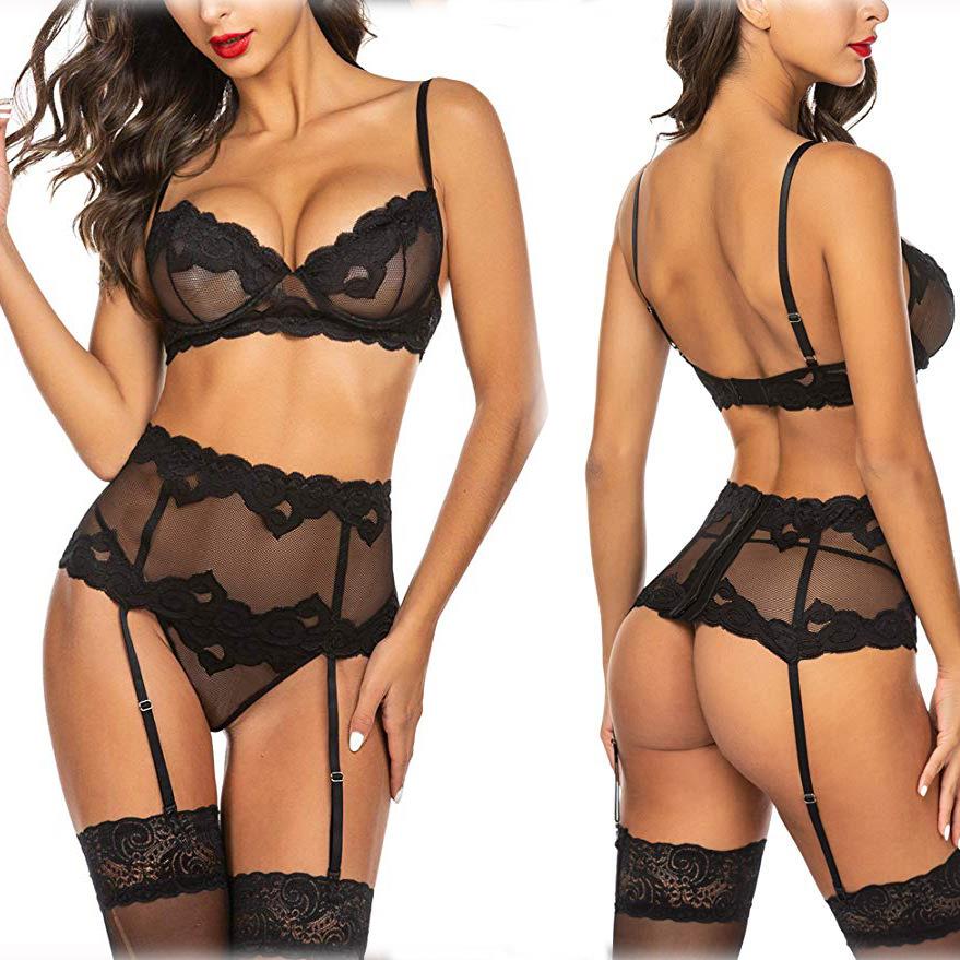 Sexy lingerie sexy mesh lace underwear three-piece set