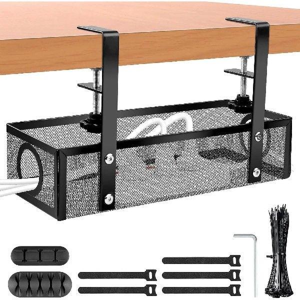 Under Desk Organizer No Drilling Under Table Cord Tray