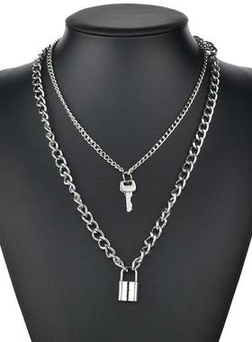 Cute Simple Chain Link Lock Necklace Pendant Women Silver